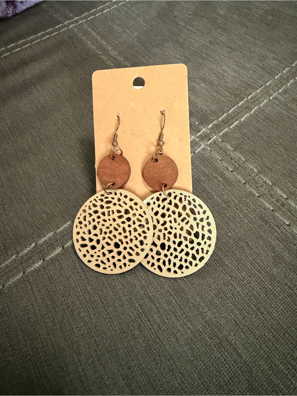 Gold and Brown Filigree Disc Drop Earrings - Women Jewelry